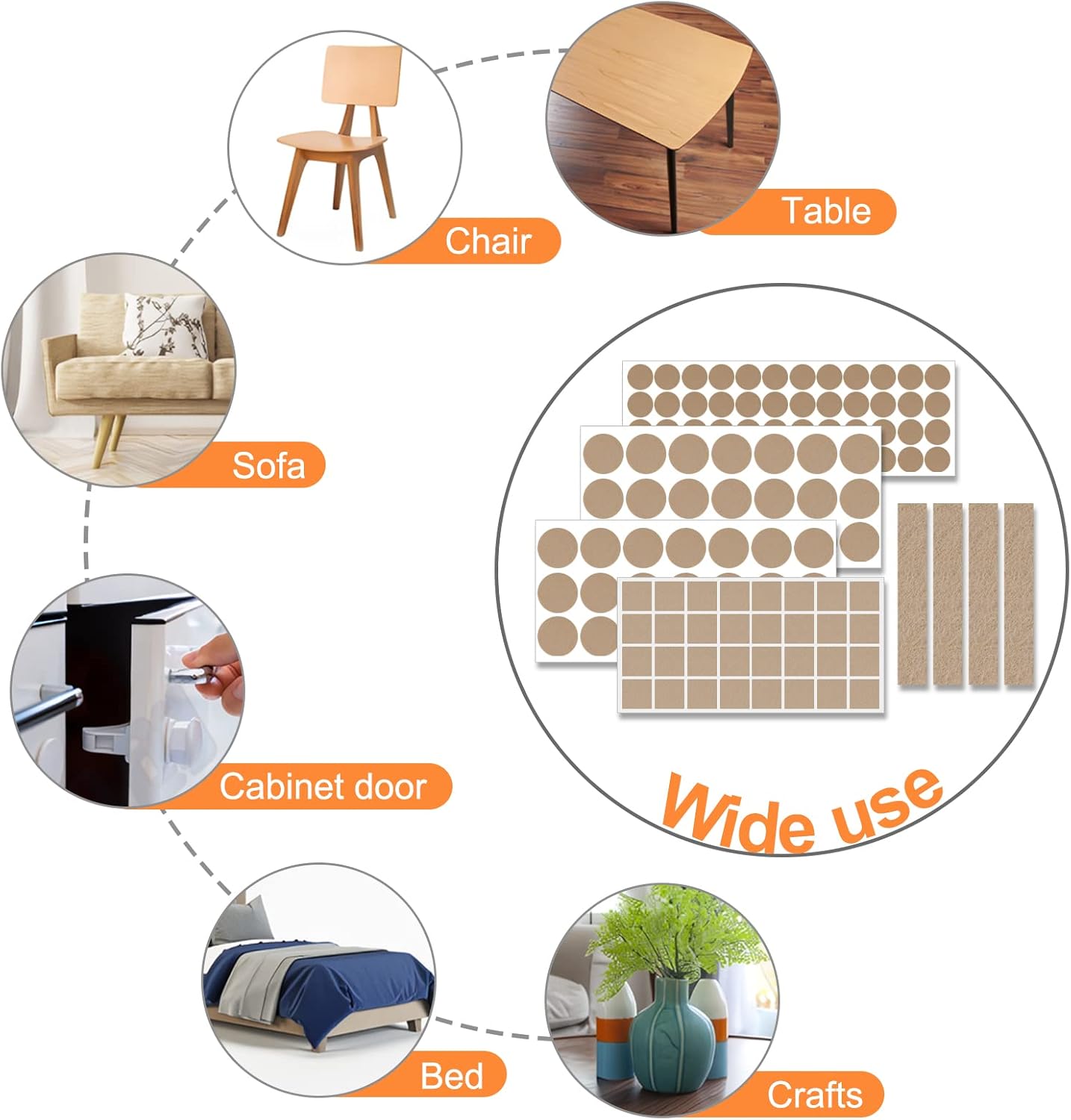 Felt Furniture Pads 300 Pieces, Furniture Pads for Hardwood Floors, Floor Protectors for Furniture Legs, Felt Pads for Furniture Beige