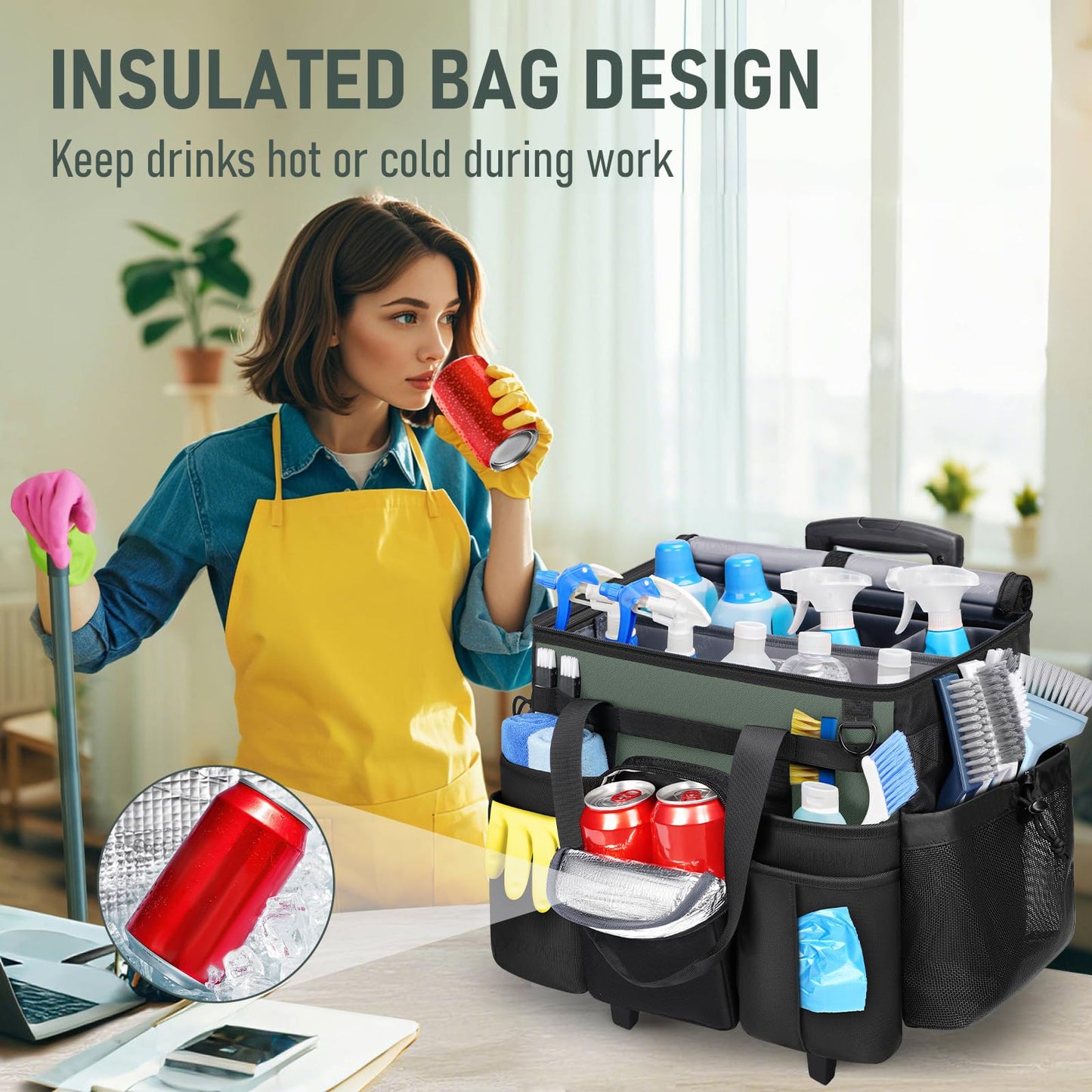 Ytonet Cleaning Caddy with Wheels, Extra Large Rolling Cleaning Caddy Bag