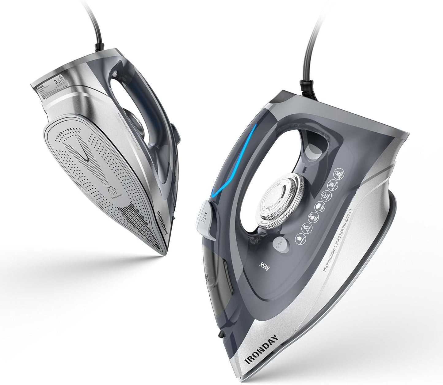 Steam Iron for Clothes Rapid Heating, 1700W Iron Burst of Steam, Non-Stick Ceramic Soleplate, Auto shutoff, Anti-Drip, Self-Cleaning, 10.14oz Water Tank Ironing Clothes for All Fabrics, Grey