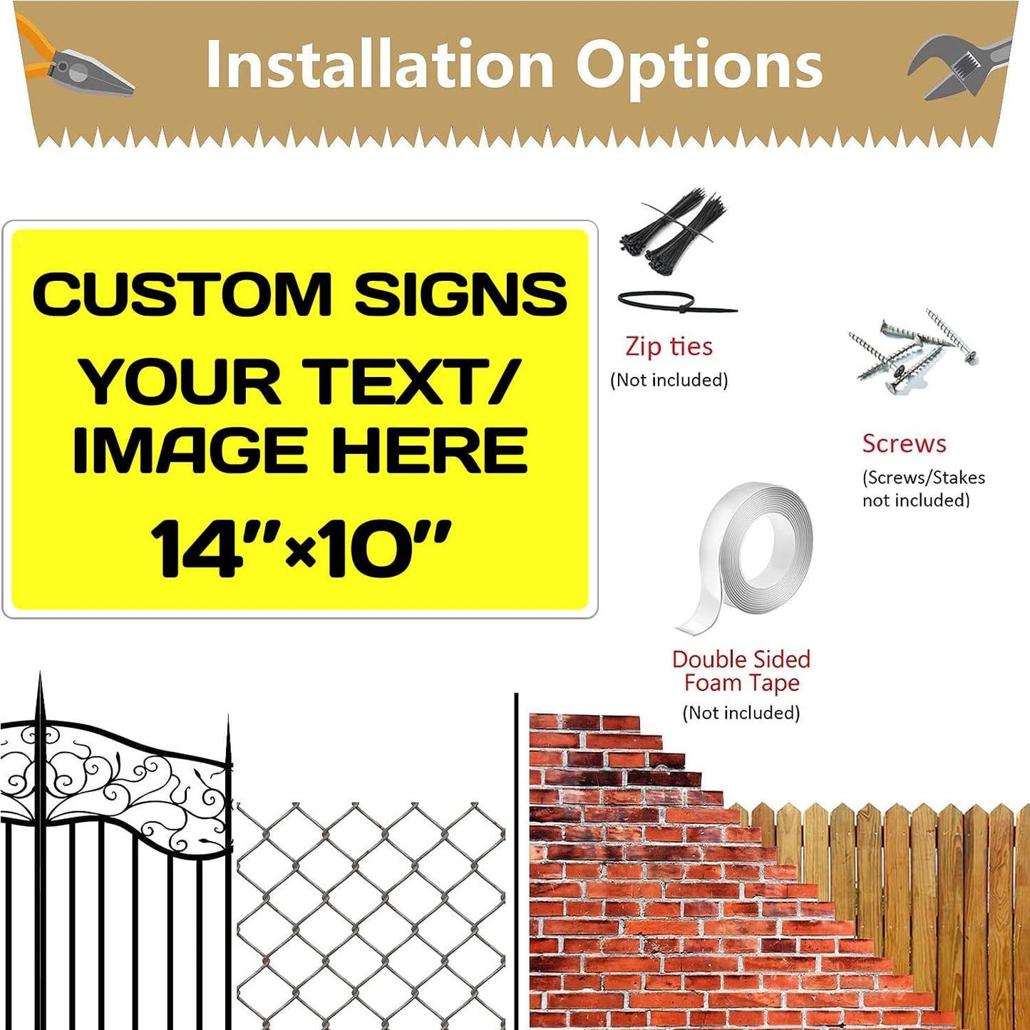 Repaly Personalized signs,Aluminum Weatherproof Metal Sign Multiple Sizes Custom Personalized Text And picture Here,hazard sign,garden sign,custom door sign,Customised business signs Yellow 14×10