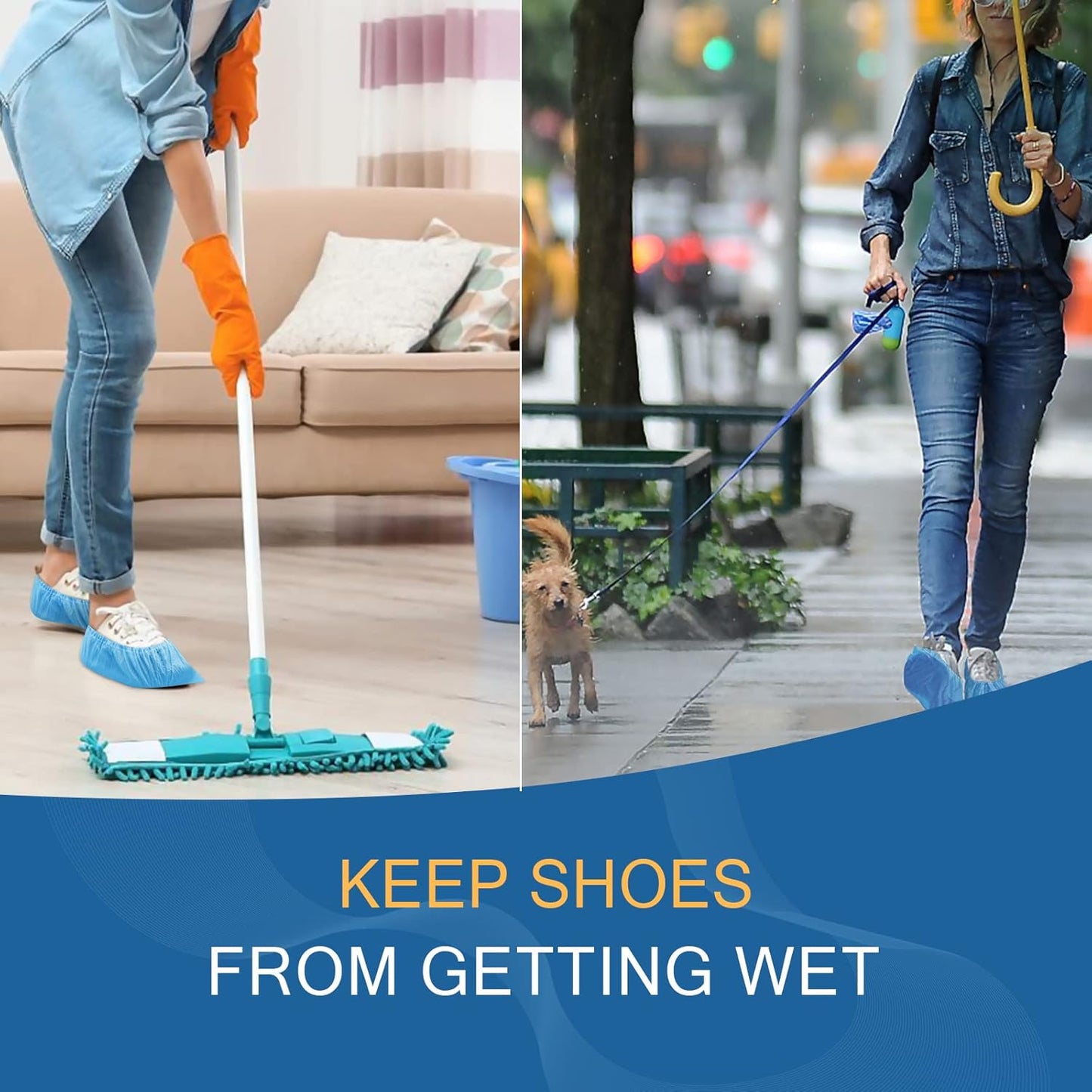 Hitituto Shoe Covers Disposable Non-slip for Indoors -200 Pieces (100 Pairs) Waterproof Premium CPE Booties Shoes Protectors Coverings, fits up to size 11 US Men and 13 US Women, Blue, Large