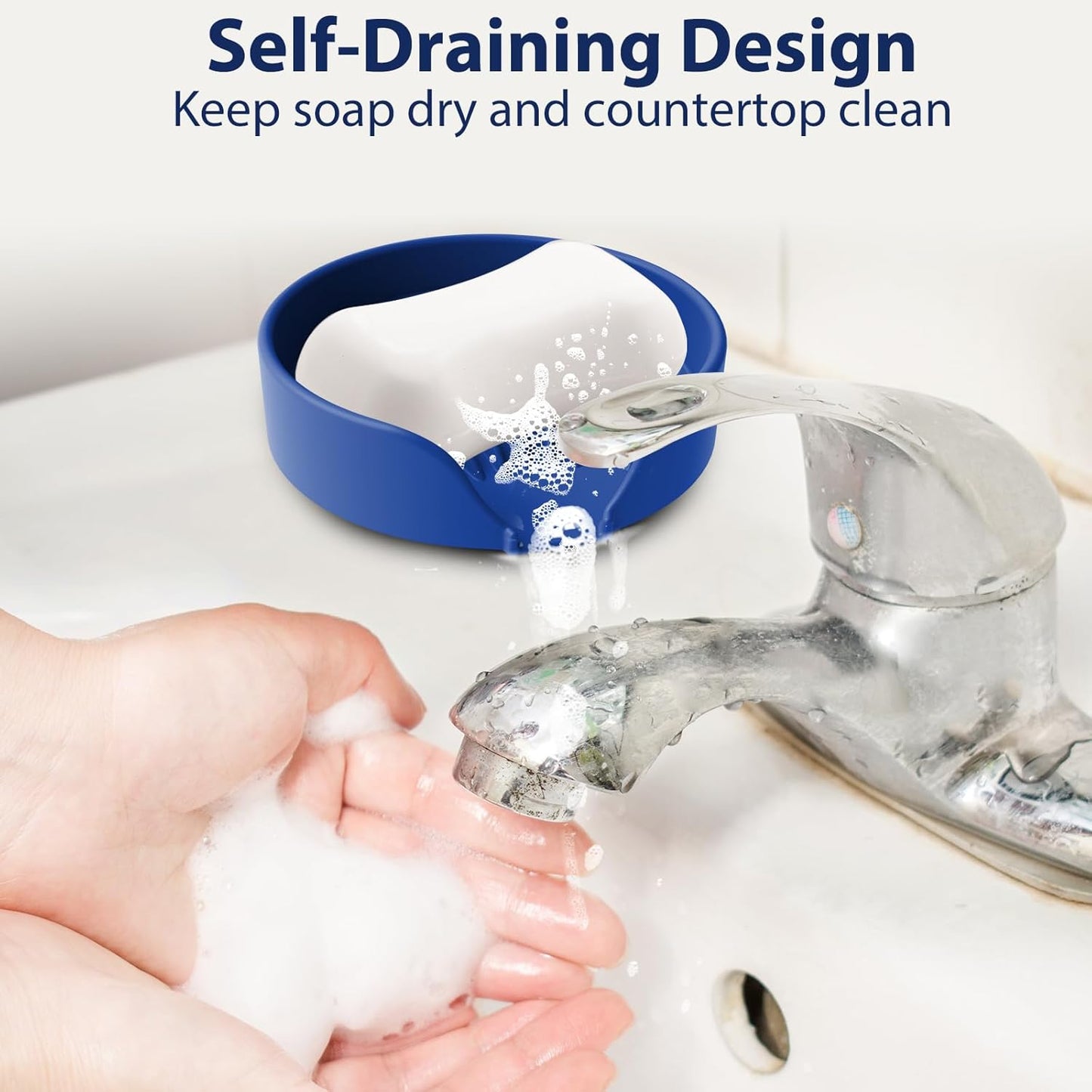 Self Draining Soap Dish, Silicone Suction Cup Soap Holder Tray Savers Container Sponge Holder for Bar Bathroom Shower Kitchen Sink, Can Extend Soap Life (1, Royal Blue)