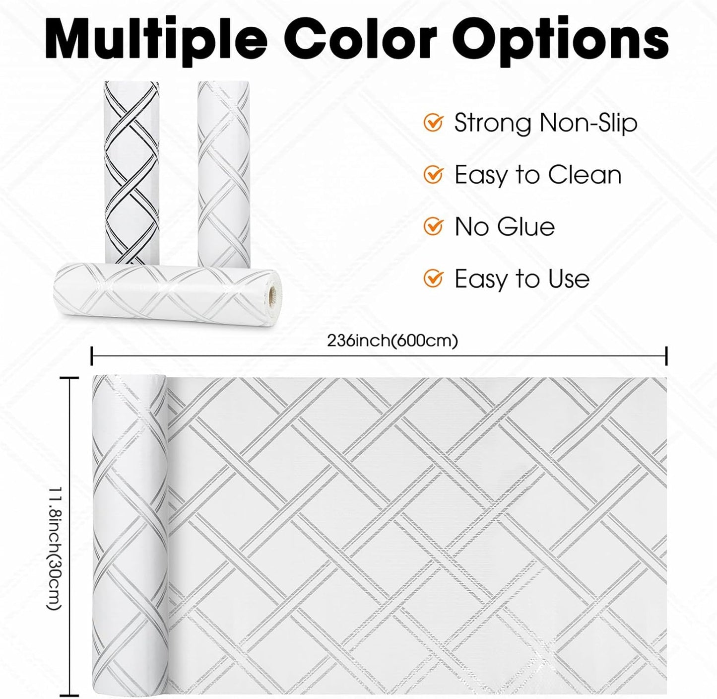 Drawer and Shelf Liners for Kitchen Cabinets Non-Adhesive Cabinet Liners Strong Grip Non Slip Waterproof Contact Paper for Cabinets and Drawers Shelves Cupboard,Silver Geometric,12IN X 20FT