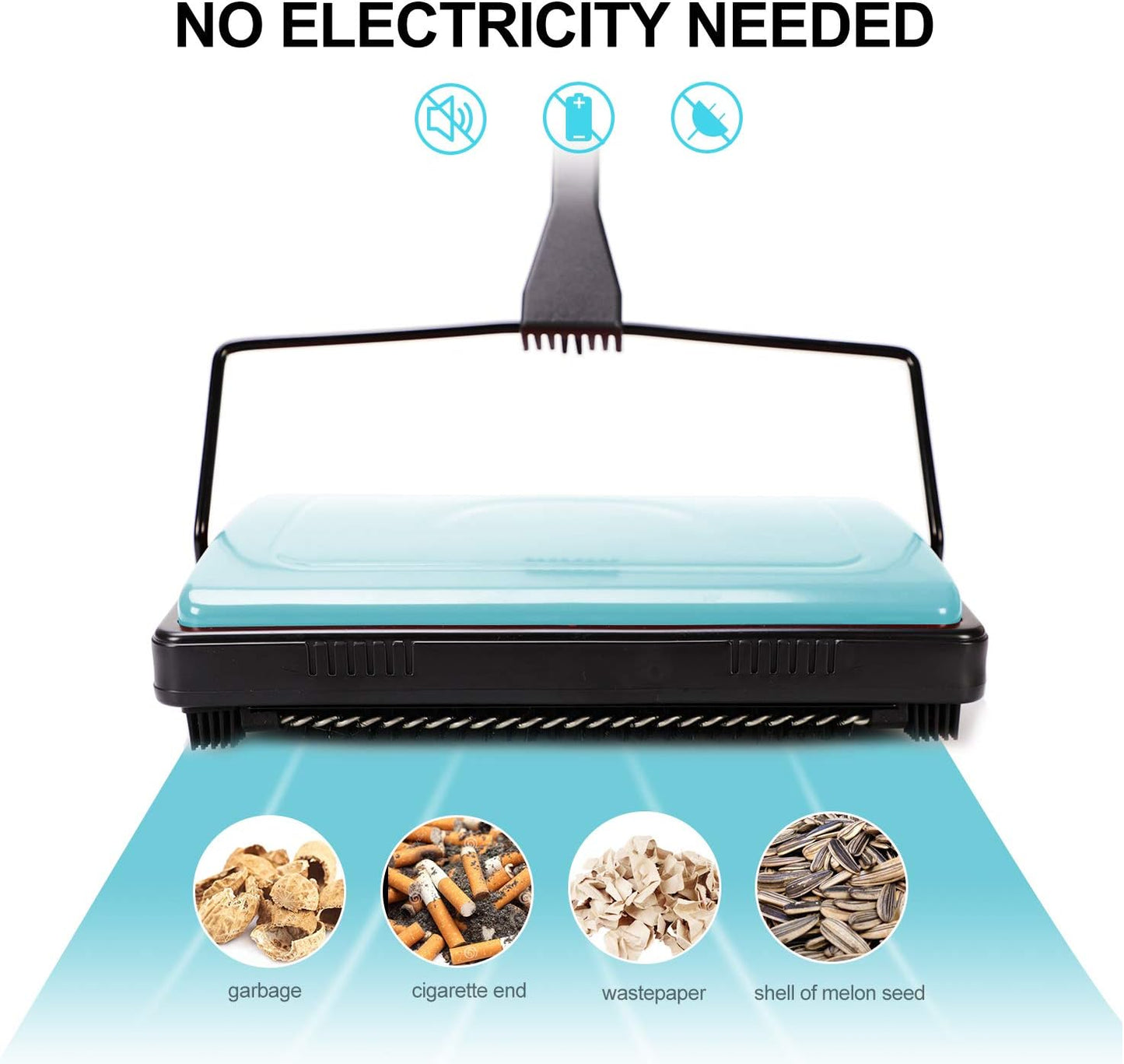 Yocada Carpet Sweeper Cleaner for Home Office Low&Undercoat Carpets Rugs Pet Hair Dust Scraps Paper Small Rubbish Cleaning with a Brush Blue