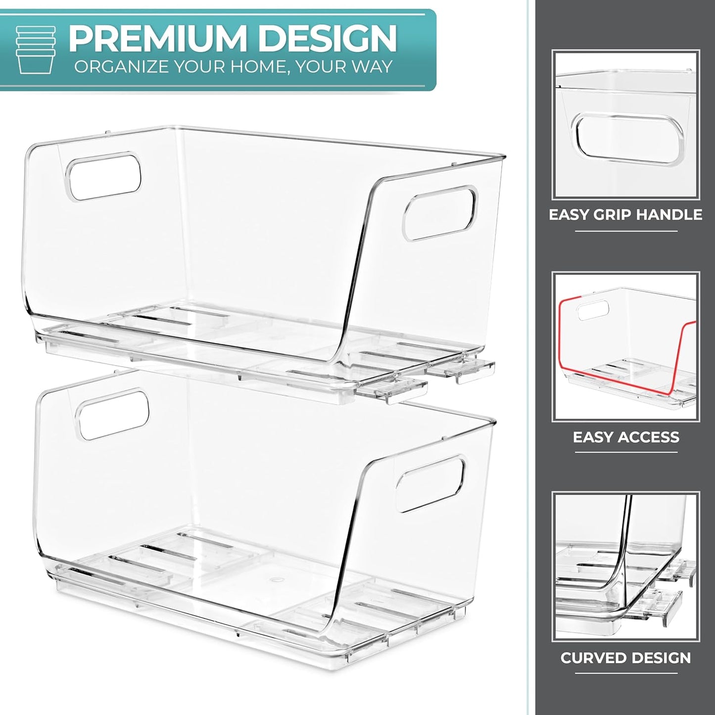 Sorbus Stackable Storage Bins Open Front - Clear Stackable Storage Bins - Pantry Bins for Storage and Organization - Acrylic Stackable Bins for Kitchen - Clear Pantry Organizer Bins (Small 4 Pack)