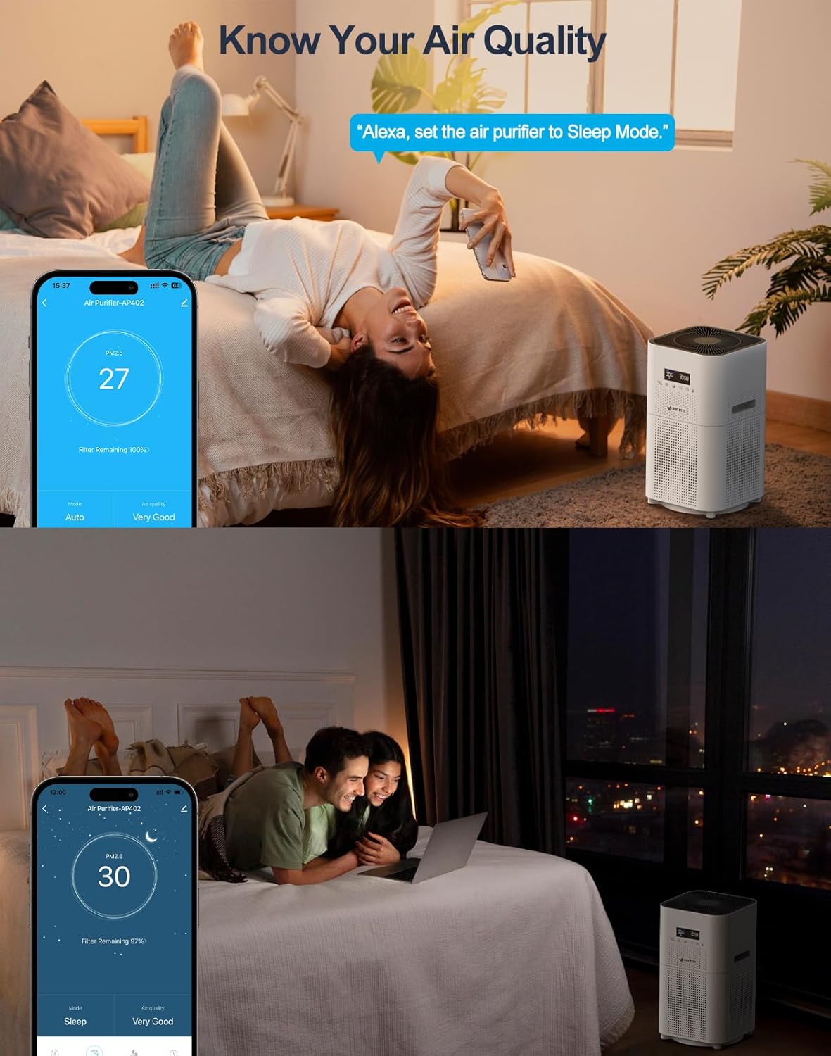 Dayette Smart WIFI Air Purifiers for Home Large Room Up to 3000 Sq Ft, APP & Alexa Control Air Cleaner, H14 Ture HEPA Filter for Allergies Pet Dander Smoke Dust, 22dB Sleep Mode for Bedroom