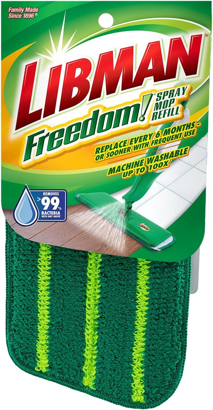 Libman Freedom Spray Mop Refill | Microfiber | Household Essentials | Hardwood Floor Cleaner | Wall | Cleaning Supplies | Floor | Six Replacement Heads