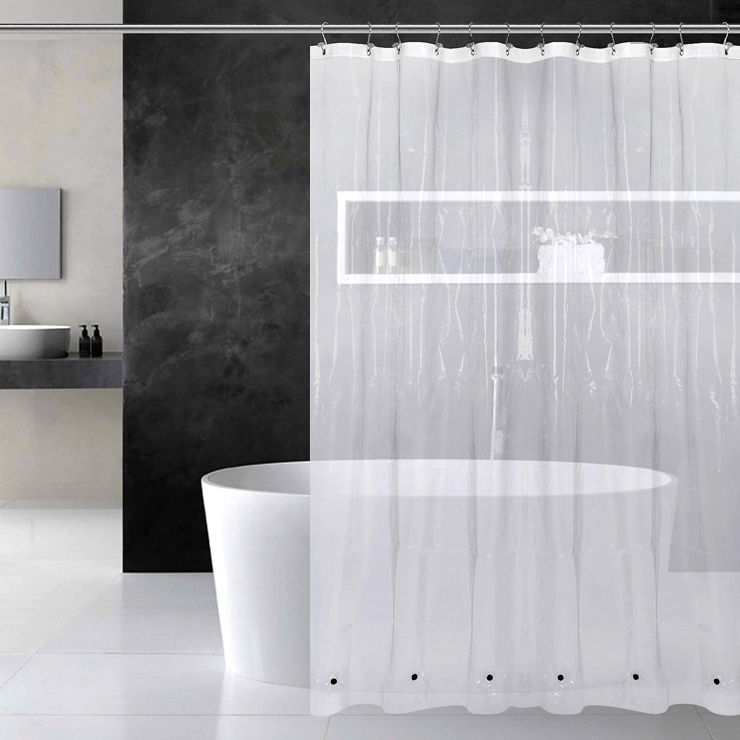 Barossa Design Heavy Duty Shower Curtain Liner with 6 Magnets, Clear, 72x72