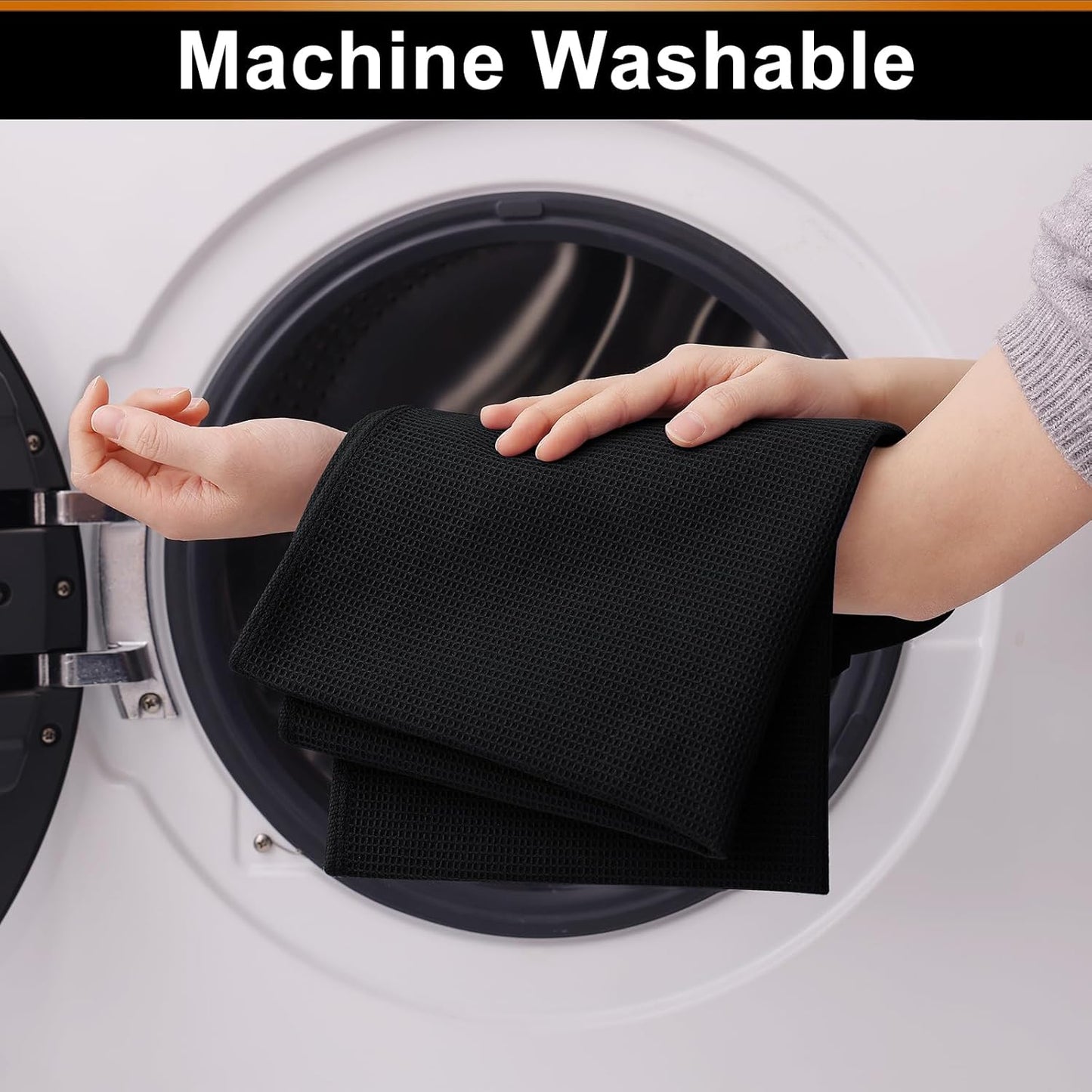 Homaxy 100% Cotton Waffle Weave Kitchen Towels - 6 Pack Soft and Absorbent Dish Towels - 16 x 26 Inches Quick Dry Hand Towels - Black