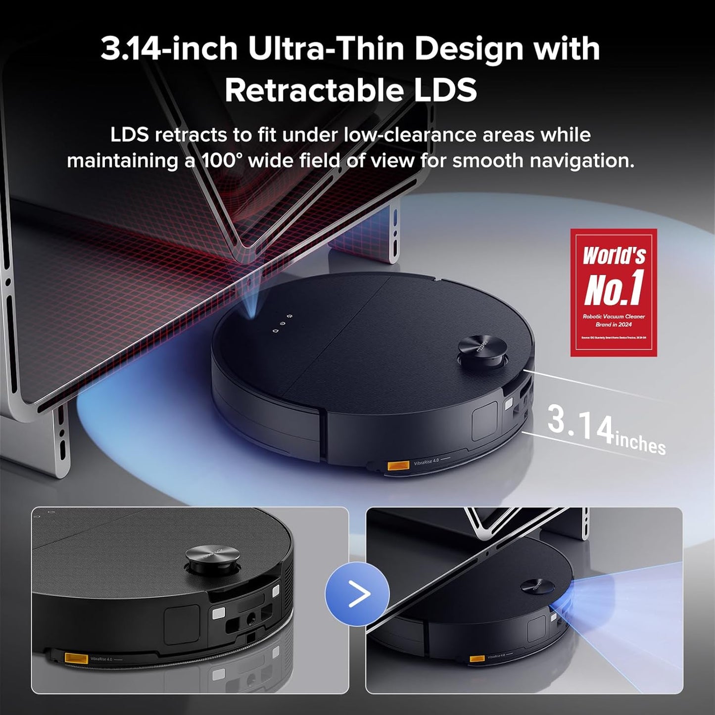 roborock Saros 10 Robot Vacuum and Mop, 22,000Pa Suction, AI Obstacle Avoidance, 3.14-inch Ultra Thin, Intelligent Dirt Detection, Zero Tangling Main Brush, Hot Water Mop & Dock Self Cleaning