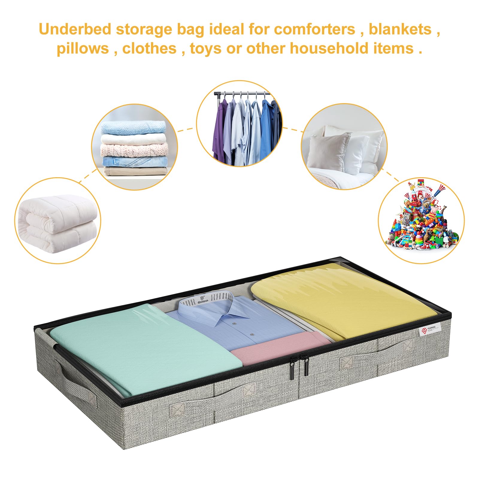 4.5 Inches Under Bed Storage Containers with Sturdy Sidewalls/Bottom and Reinforced Handles，Low