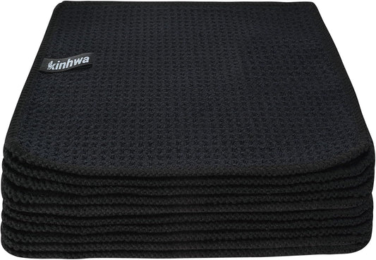 KinHwa Dish Cloths for Washing Dishes Kitchen Towels Microfiber Dish Towels for Kitchen Dish Towels Absorbent 8inch x 8inch 6 Pack (Black, 8in x 8in 10 PC)