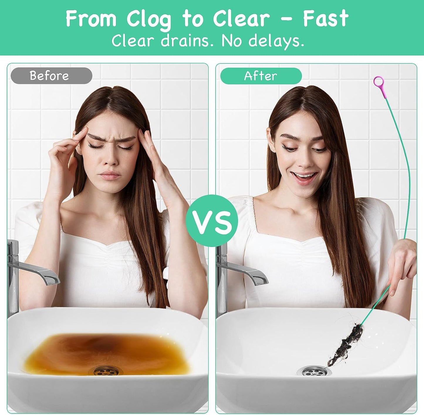 Drain Snake Hair Drain Clog Remover, 37-Inch Anti-Break Metal Sink Snake Drain Hair Removal Tool with Nylon Layer, Plumbing Snake Drain Cleaner Tool–6 Pack for Bathroom, Shower, Kitchen Sink, Bathtub