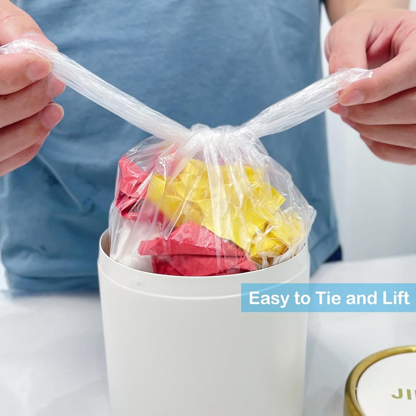 Mini Trash Bags 1.6 Liter/0.4 Gal- 200 Count Tiny Clear Trash Can Liners for Countertop, Desktop, Makeup & Kitchen Scrap Bags | Leakproof Small Plastic Bags with Handles