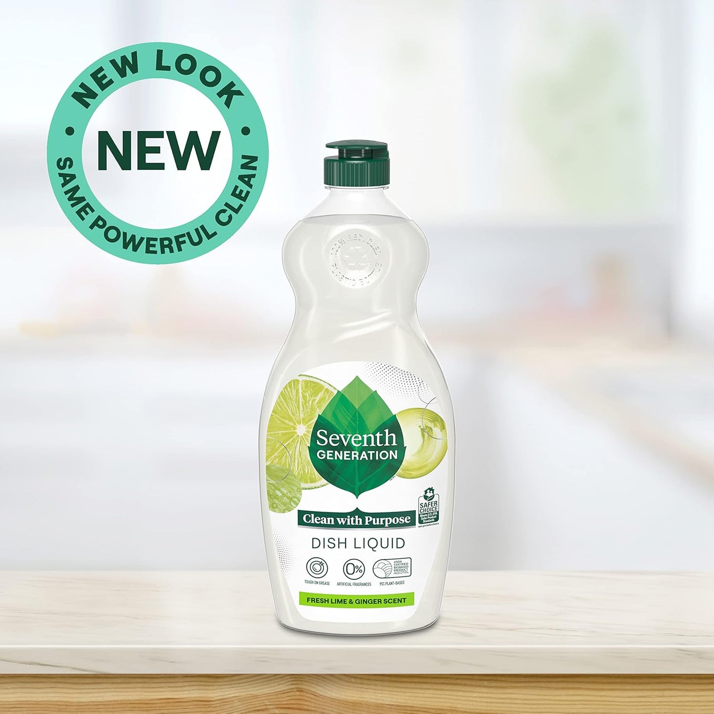 Seventh Generation Dish Soap Fresh Lime & Ginger Scent 1 count Dishwashing Soap Dish Detergent Liquid Soap 19 oz