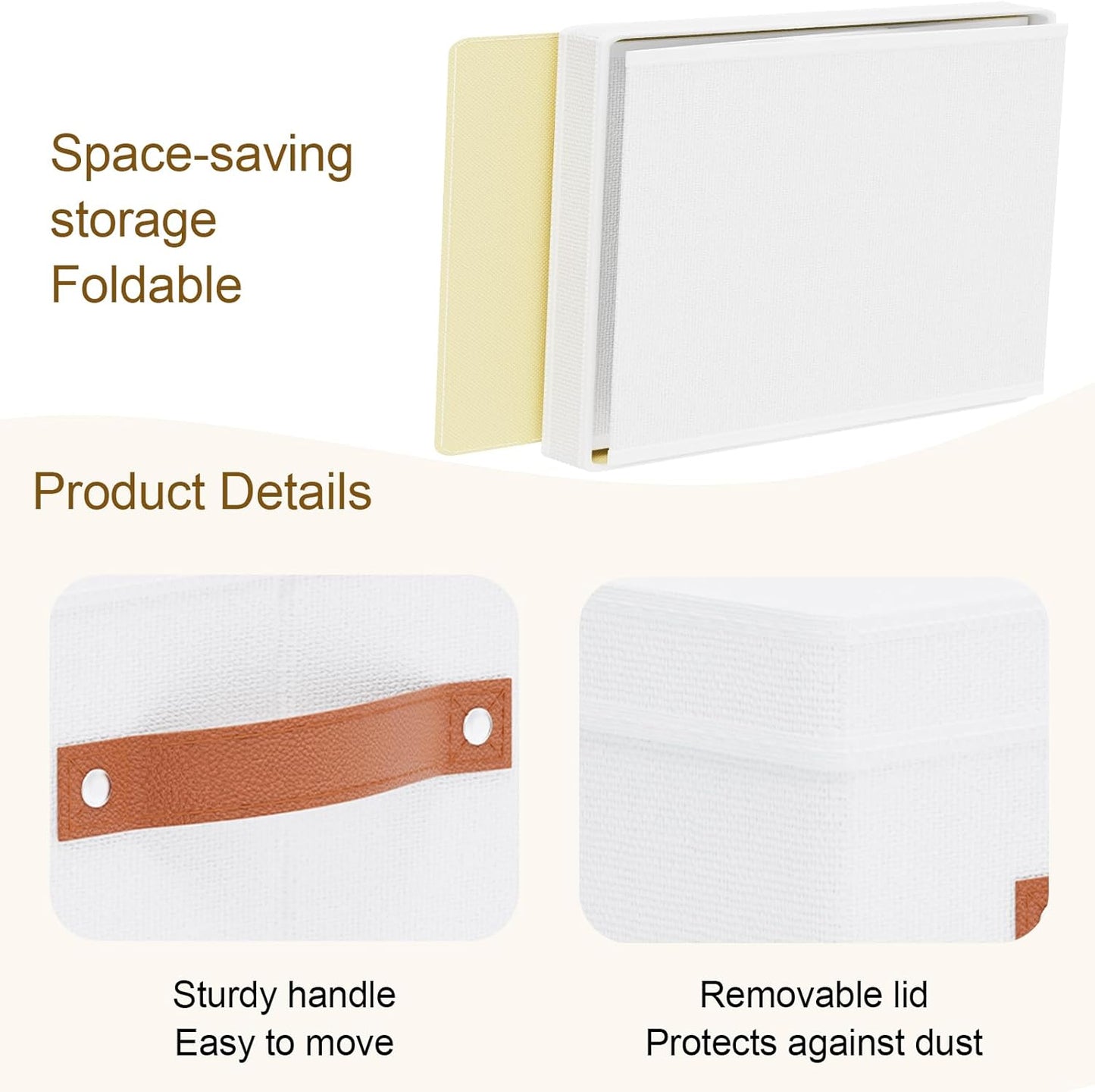 Fabric Storage Bins, 7.1 x 9.1 x 13 Inch Clothes Boxes for Shelves with Lids, Baskets for Organizing with Handles, Decorative Linen Closet Organizers, White, 1 Pack