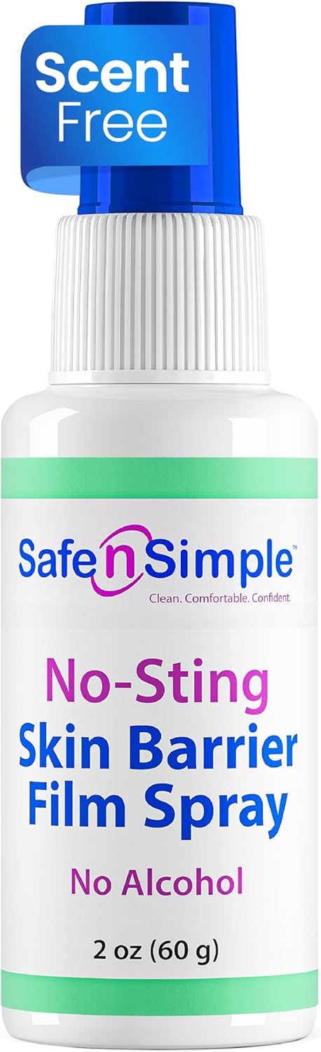 Safe n' Simple No Sting Barrier Film Spray - 2 Oz - Odor-Free Pre Tape Solution - No-Alcohol Skin Prep - Adult Adhesive Spray for Skin Protectant