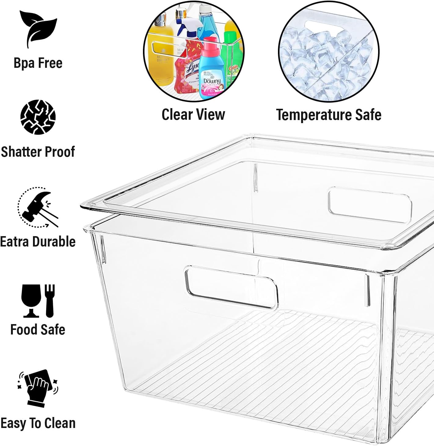 Extra Large Stackable Clear Plastic Storage Bins with Lids, Perfect for Kitchen Organization or Pantry Organization and Storage, Fridge Organizer Bins for Organizing, Under the Sink Organizers