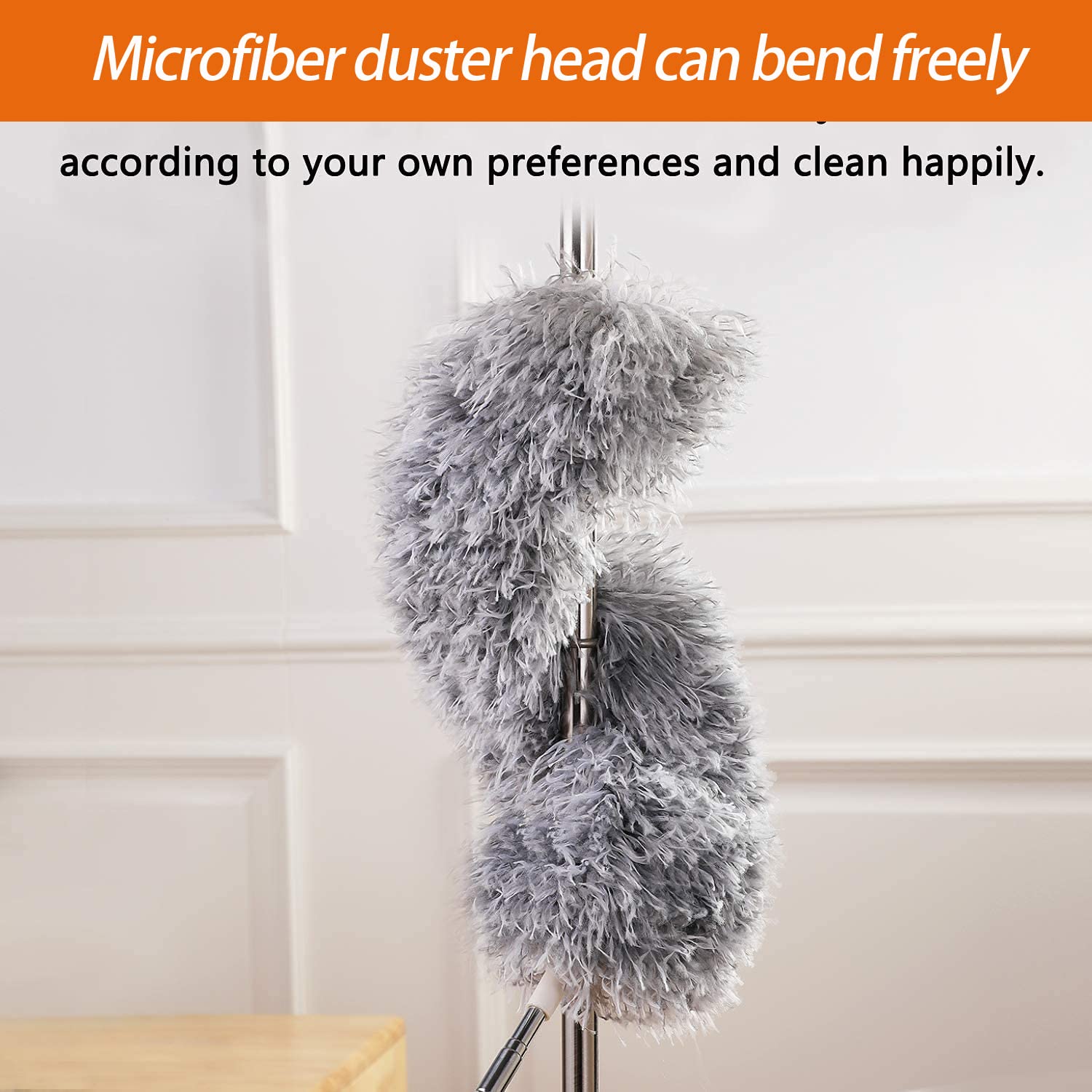 Microfiber Feather Duster, High Ceiling Fans with 30-100 Inch Pole, Gray