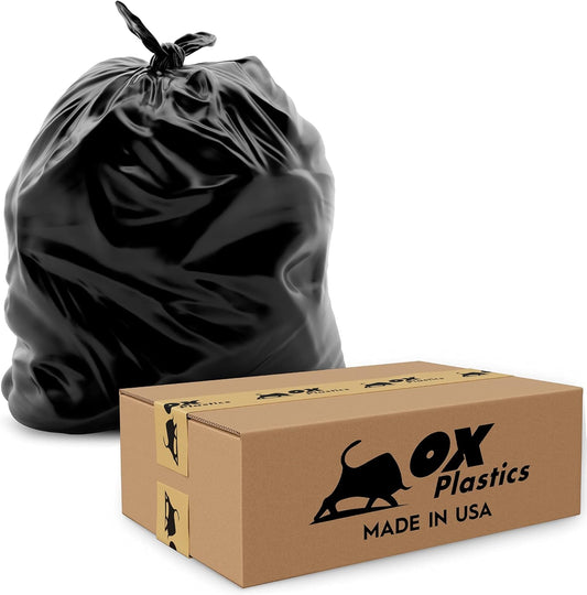Ox Plastics Trash Can Liners Bags - Extra Heavy Duty Strength - Large Garbage, Leak-Proof & Durable, House & Commercial Use Bags (50) - Black (4 Mil, 60 Gallon)
