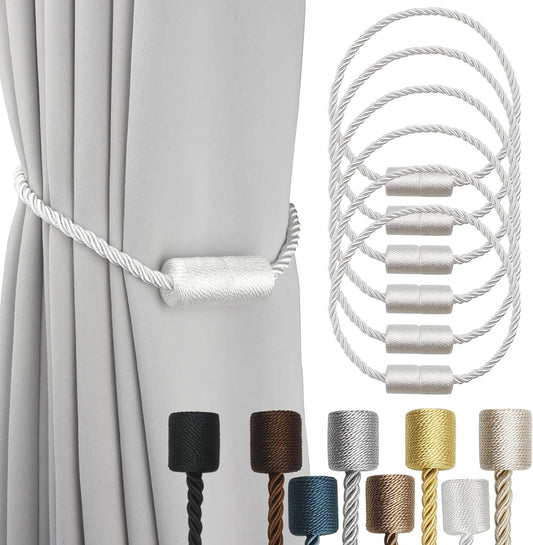 6 Pack White Strong Magnetic Curtain Tiebacks Outdoor Elegant Decorative Tie Backs Modern Rope
