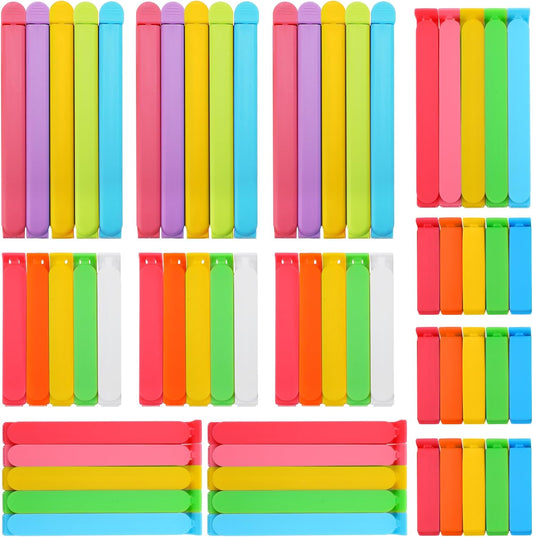 60 PCS Colorful Chip Clips - 4 Sizes Good Sealing Bag Clips for Food Snack Storage, Keeps Coffee, Bread, Cookies Fresh (6.3", 5", 3.5", 2.3")