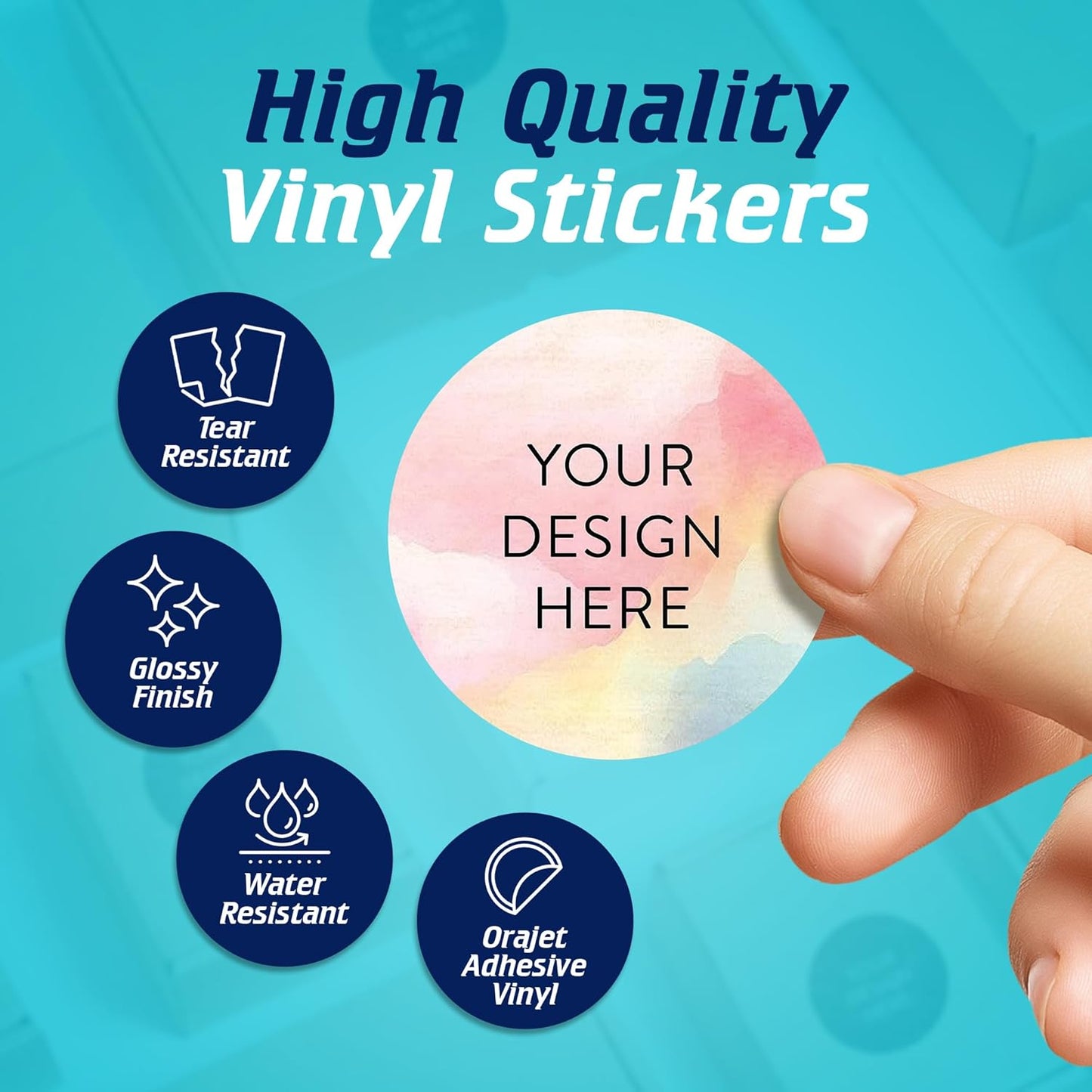 100 Custom Vinyl Stickers - Upload Your own Image, Text, Design, Logo - Personalized Logo Labels for Handmade, Packaging, Bottle, Jars, Candle, Brand Stickers (Watercolor, 2x2)