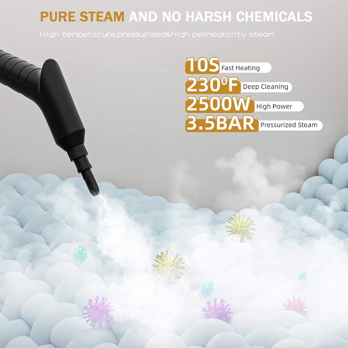 Handheld Steam Cleaner 2500W,10s Fast Heat-Up & 50.73OZ Large Tank,Pressurized Portable Steamer with 9 Accessories for Home,Car,Kitchen,Bathroom,Floors,Grout,Tile,Upholstery