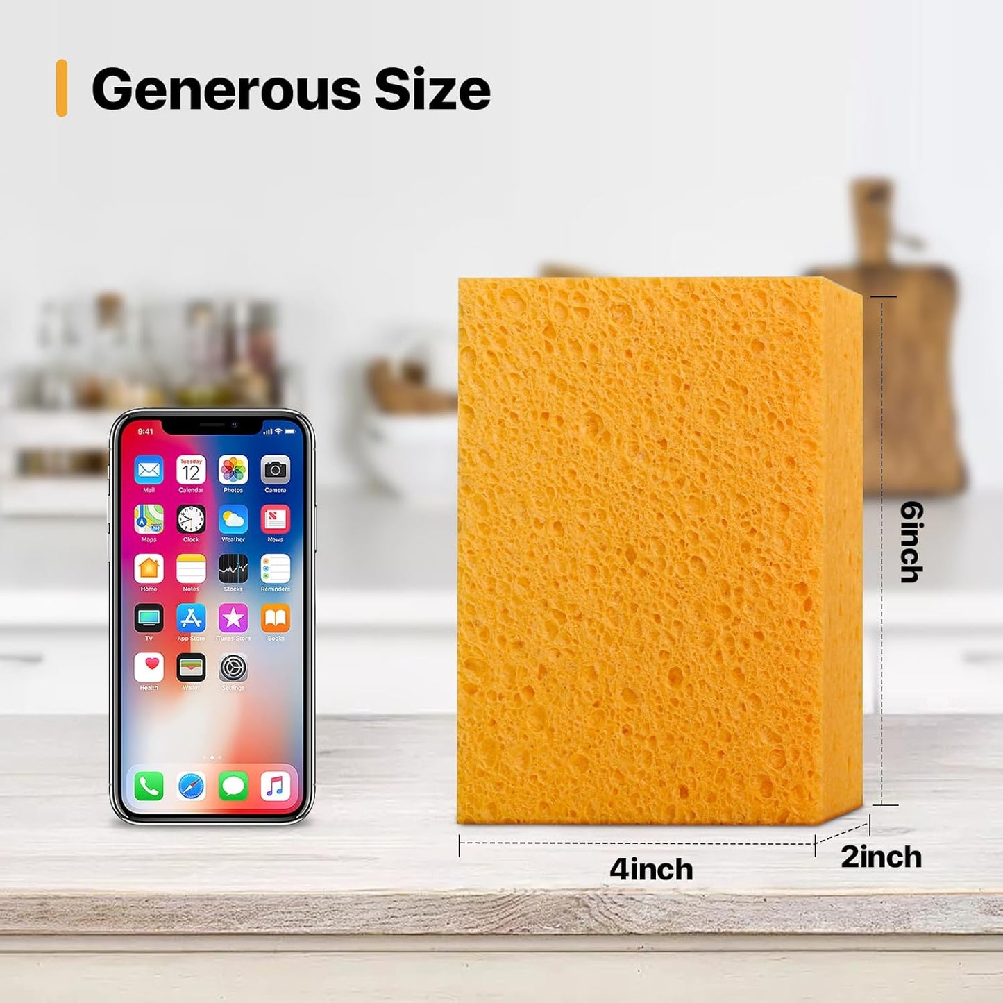 2 PCS Large Natural Cellulose Sponges 6x4x2 Inch - Super Absorbent and Biodegradable, Perfect for Home & Kitchen Cleaning, Boat Bail, Car Washing