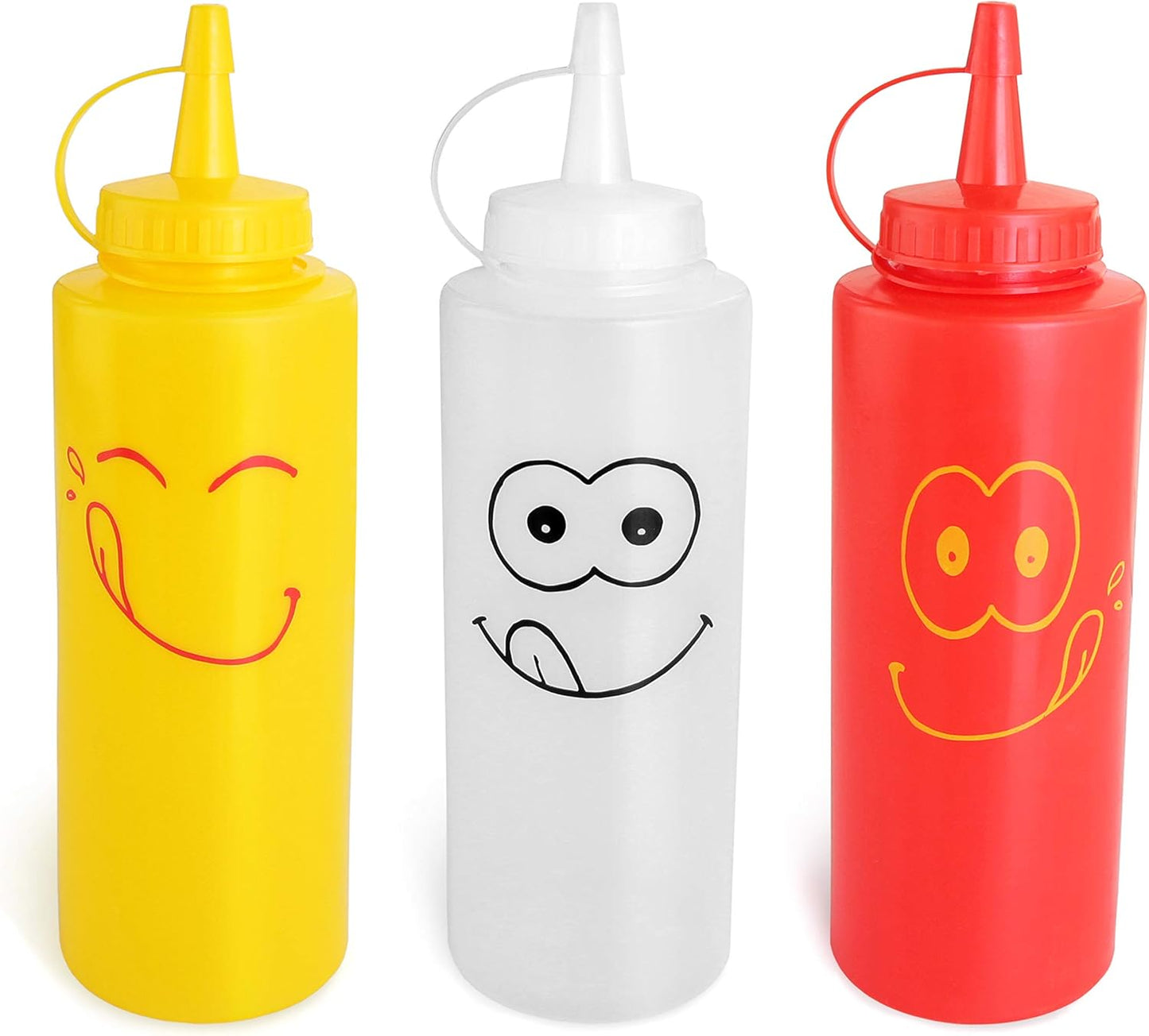New Star Foodservice 28560 Smiley Faces Squeeze Bottle Set, Plastic, Red, Yellow, and Clear, 12 oz