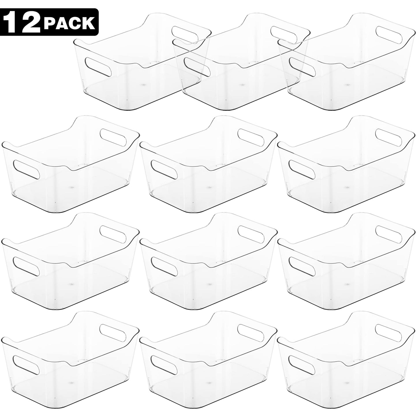Tiawudi 12 Pack Plastic Storage Bins, Multi-Use Organizer Bins, Pantry Organizer, Clear Storage