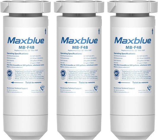 Maxblue XWF Replacement for GE® XWF, WR17X30702, NSF Certified Refrigerator Water Filter, 3 Filters