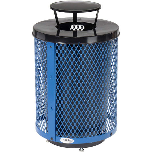 Global Industrial Outdoor Diamond Steel Trash Can with Rain Bonnet Lid, Raised Base and Plastic