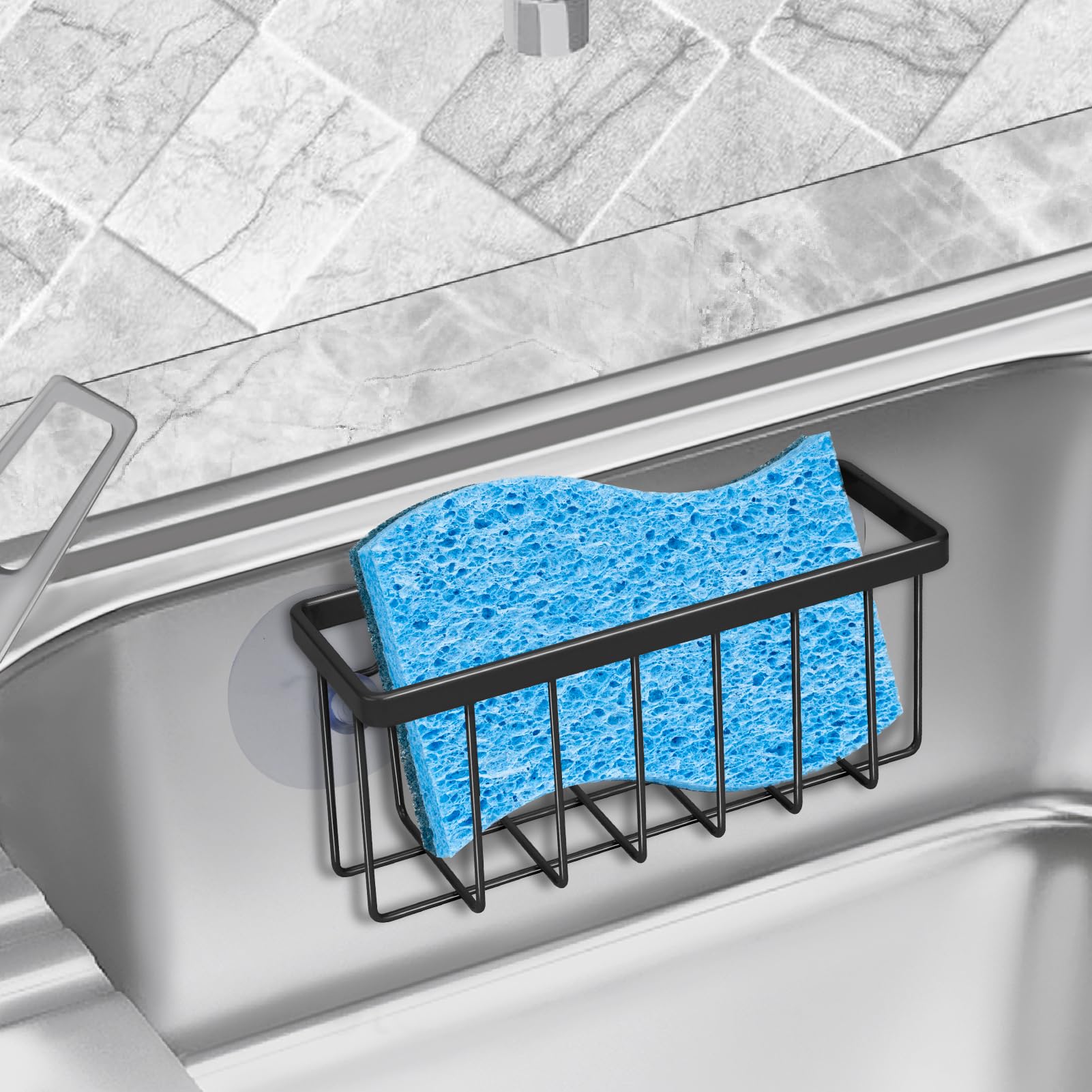 SHFKS Sponge Holder for Kitchen Sink Suction,Dish Sponge Holder-Black