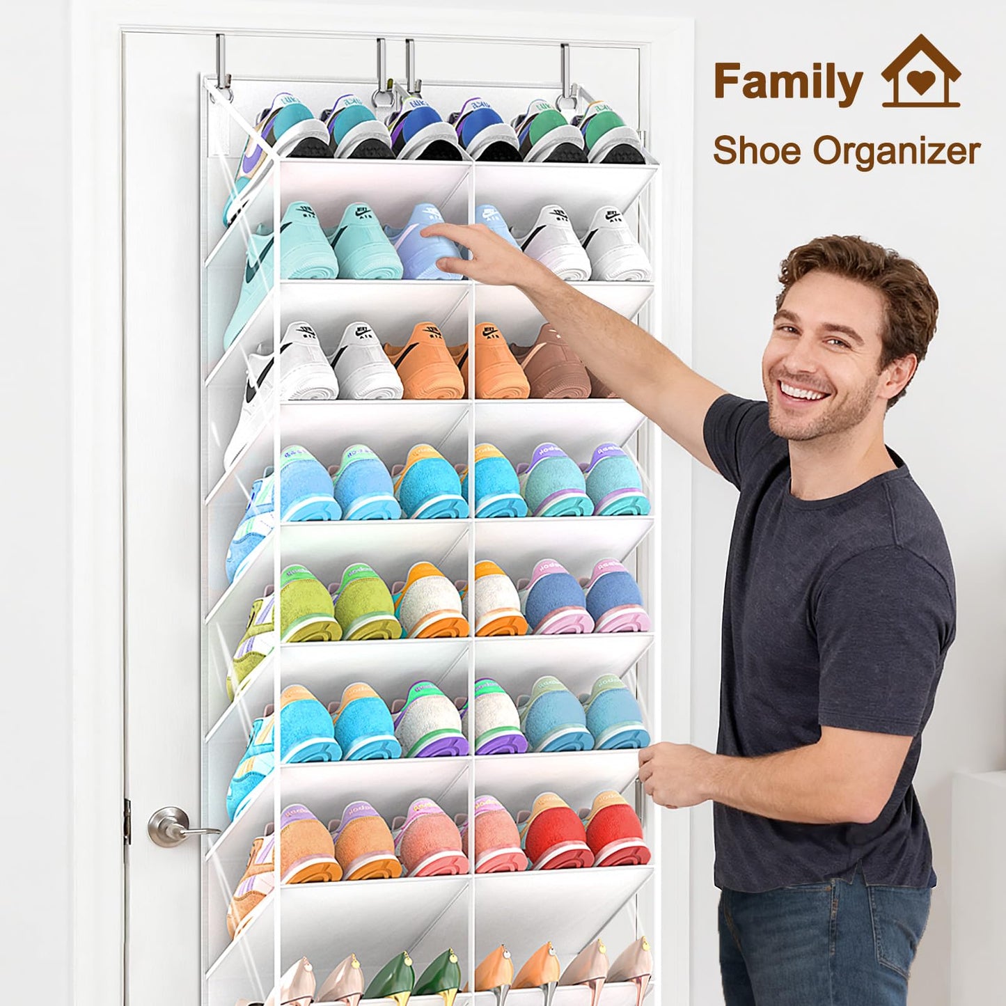 UVIAHOMI 20-30 Pairs Over the Door Shoe Organizer, Clear Pockets Hanging Shoe Storage for Closet