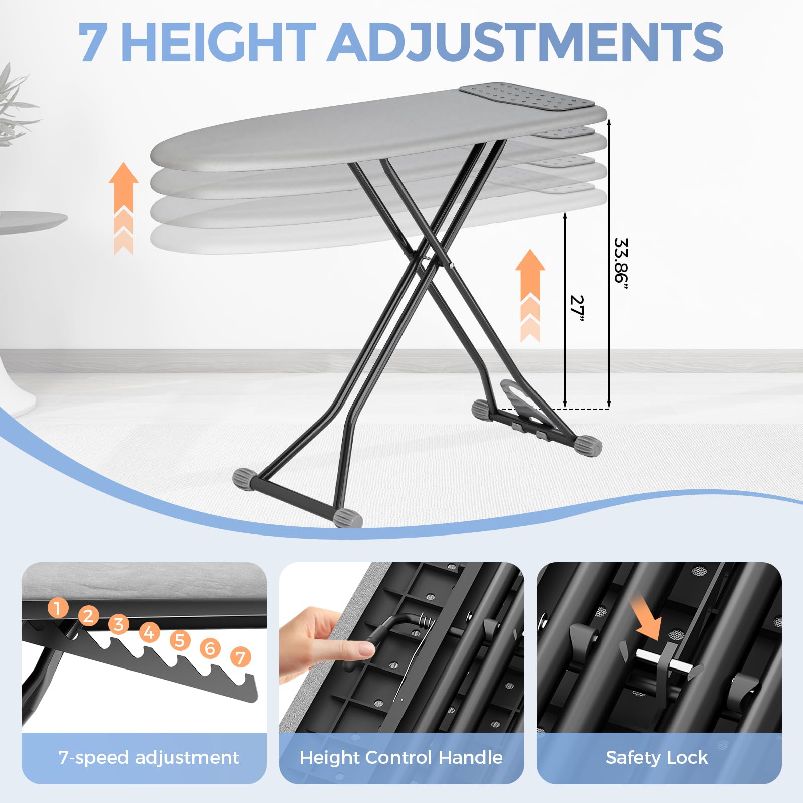APEXCHASER Foldable Compact Heigh Adjustable Ironing Board with Silicone