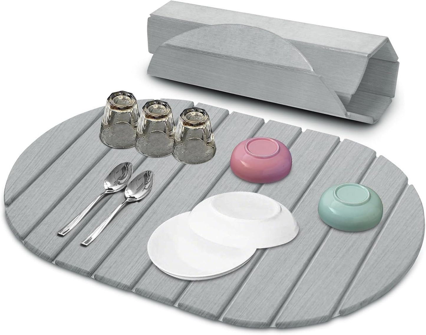 Stone Drying Mat for Kitchen Counter: 24"(L)×16"(W) Collapsible Stone Dish Drying Mat, Super Absorbent Diatomaceous Earth Pad for Dishes Bottles Cup Kitchen Bathroom Families Renters