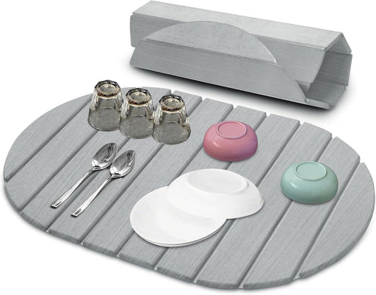 Stone Drying Mat for Kitchen Counter: 24"(L)×16"(W) Collapsible Stone Dish Drying Mat, Super Absorbent Diatomaceous Earth Pad for Dishes Bottles Cup Kitchen Bathroom Families Renters