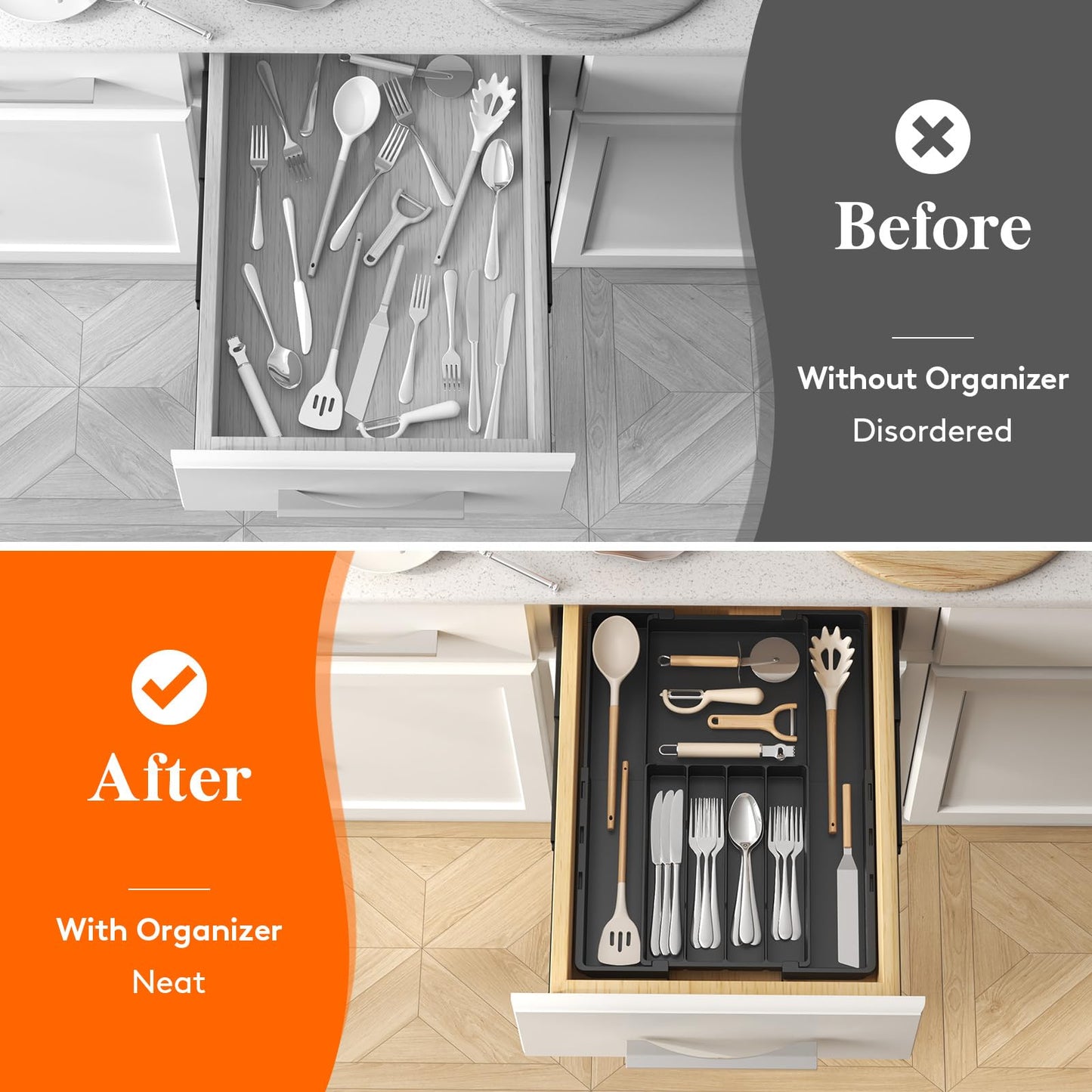 Lifewit Expandable Silverware Drawer Organizer, Utensil Tray for Kitchen