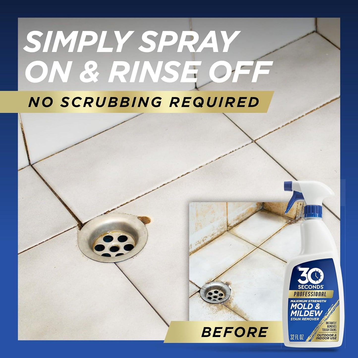 30 SECONDS Pro Mold and Mildew Stain Remover | Scrub Free | Brighter Results Instantly | Ready To Use | 32 Fl. Oz.