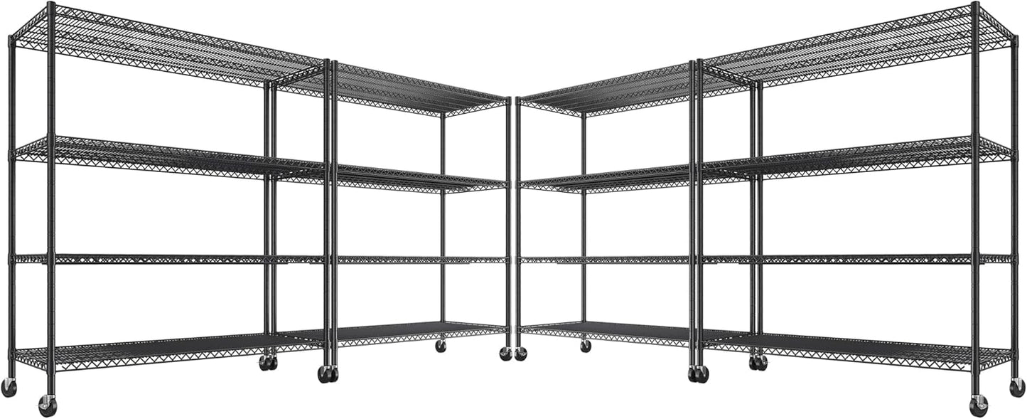 REIBII 55.5''W Heavy Duty Metal Shelves with Wheels - 4PCS Adjustable Garage Storage Rack, 75.6" H X 55.5''W X 24" D