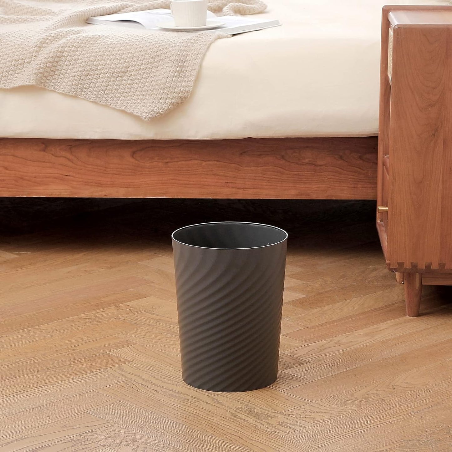 UUJOLY Plastic Small Trash Can Wastebasket, Garbage Container Basket for Bathrooms, Laundry Room, Kitchens, Offices, Kids Rooms, Dorms, 1.8 Gallon, Dark Grey, 2 Pack