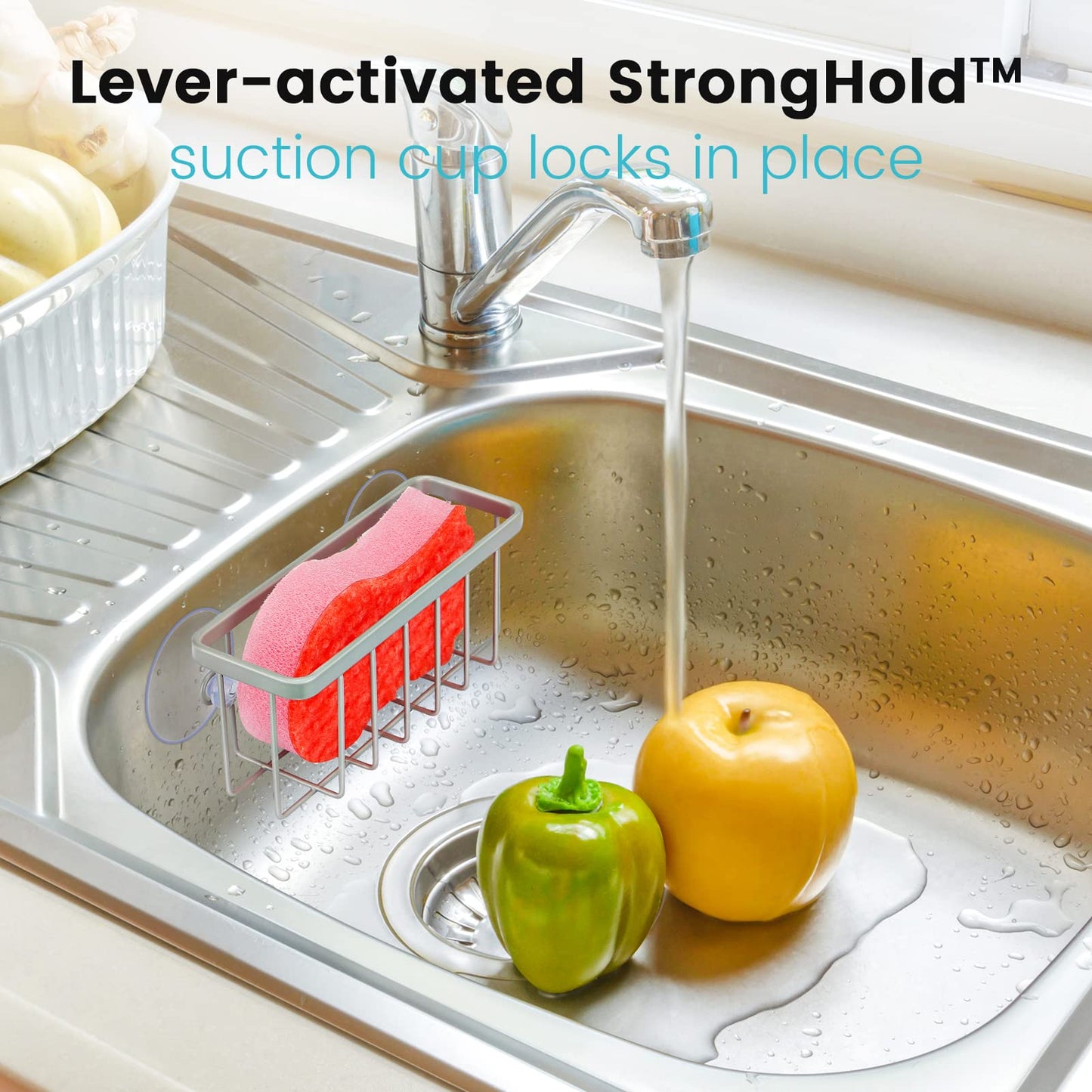 HLOOL Sponge Holder for Kitchen Sink, Kitchen Sink Caddy -Mat Silver