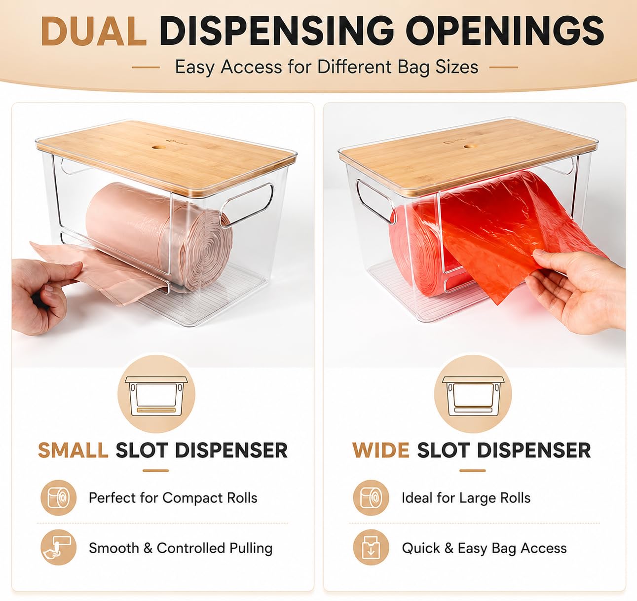 Stackable Trash Bag Dispenser with Wooden Top for Holding 13 to 33 Gallon Large Bag Sizes – Medium