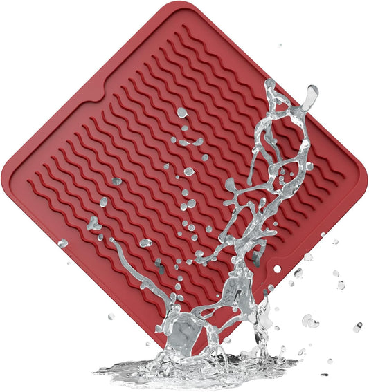 ZLR Silicone Dish Drying Mat for Kitchen Counter, Eco-Friendly Fast Dry Dish Mat, Easy Clean Multi Usage Drying Matt, Heat Resistant Trivet, 12" x 12" Middle, Lave Red