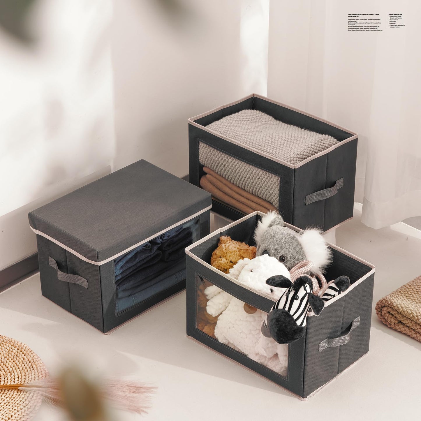 Homsorout Storage Bins with Lids - Fabric Storage Boxe with Window, Collapsible Closet Organizers