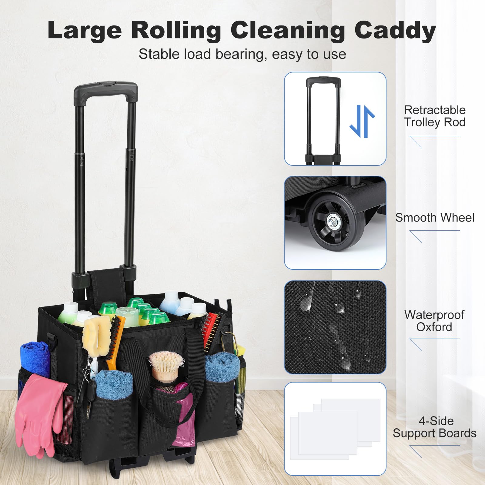 Housolution Rolling Cleaning Caddy Bag with Wheels, Black