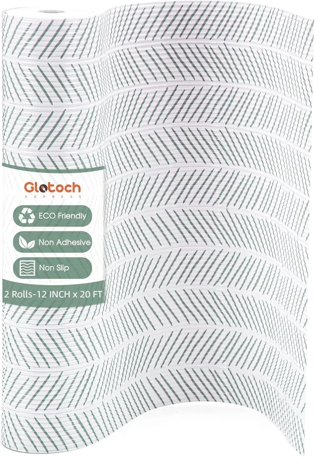 Glotoch Premium Shelf Liners for Kitchen Cabinets,2 Rolls x 12in x 20FT Non-Adhesive Liners for Shelves,Non Slip Waterproof Contact Paper for Drawers Pantry, EVA Cabinet Liner,White Herringbone