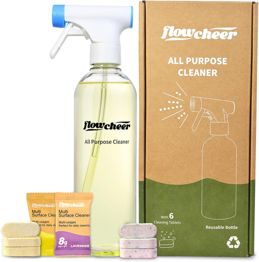Multi-Purpose Cleaner Starter Kit-Lavender and Lemon Scent all purpose cleaner concentrate,cleaning tablets (6 Refill tablets) with Reusable Bottle Multi-Surface Household Cleaner, 6x17fl oz