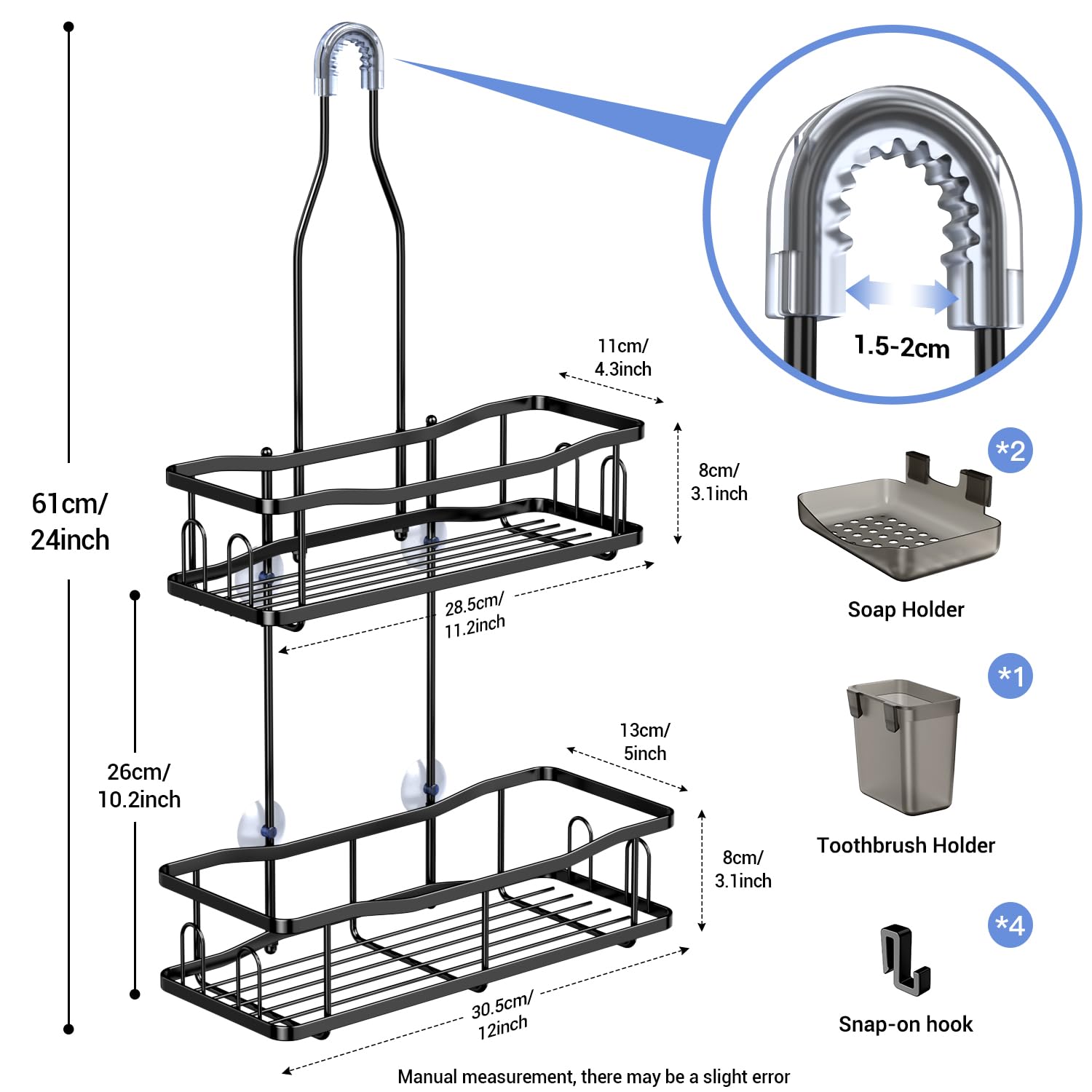 Hanging Shower Caddy Over Shower Head - No Drill Rustproof Shower Rack